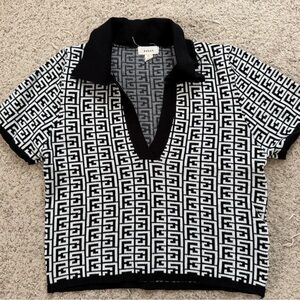 Ganni Monochrome Patterned Knit Top